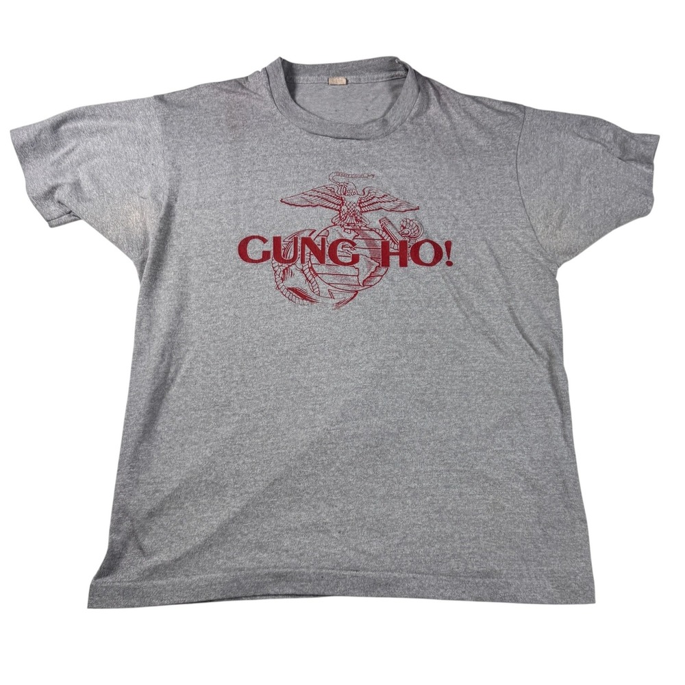 Gung Ho USMC T Shirt XL Gray Made in USA Single Stitch vintage Military
